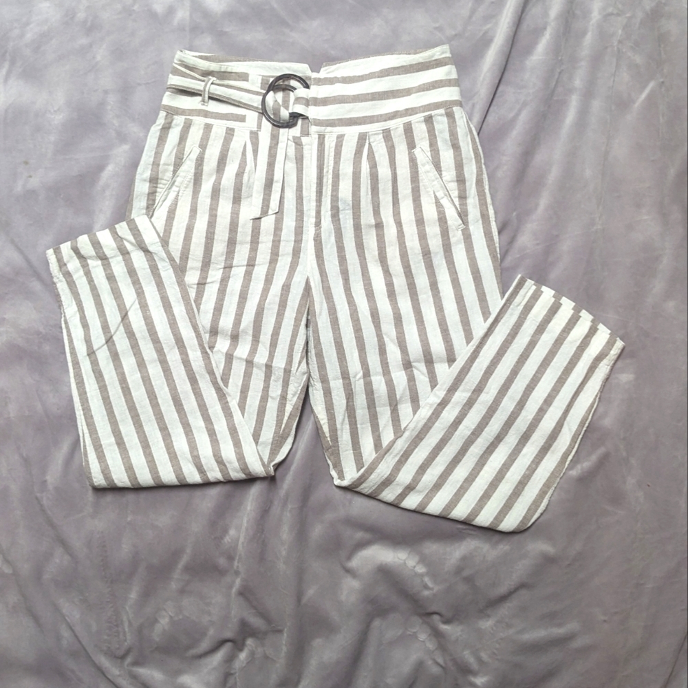 Anthropologie Oasis High Waist Striped Linen Pants Cropped - Size 8 - MAKE OFFER